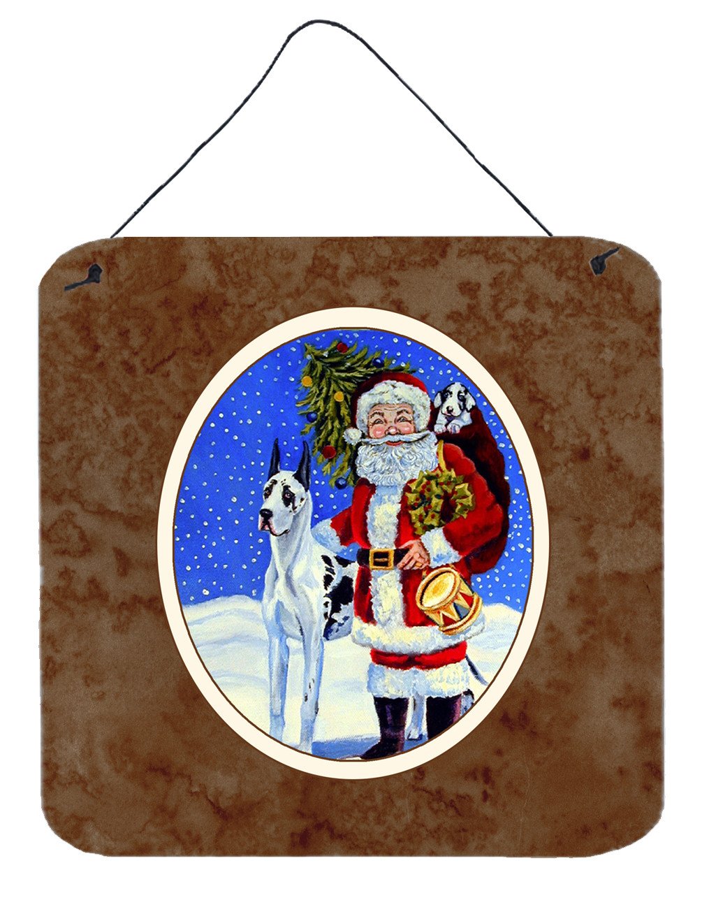 Harlequin Great Dane with Santa Claus Wall or Door Hanging Prints 7083DS66 by Caroline&#39;s Treasures