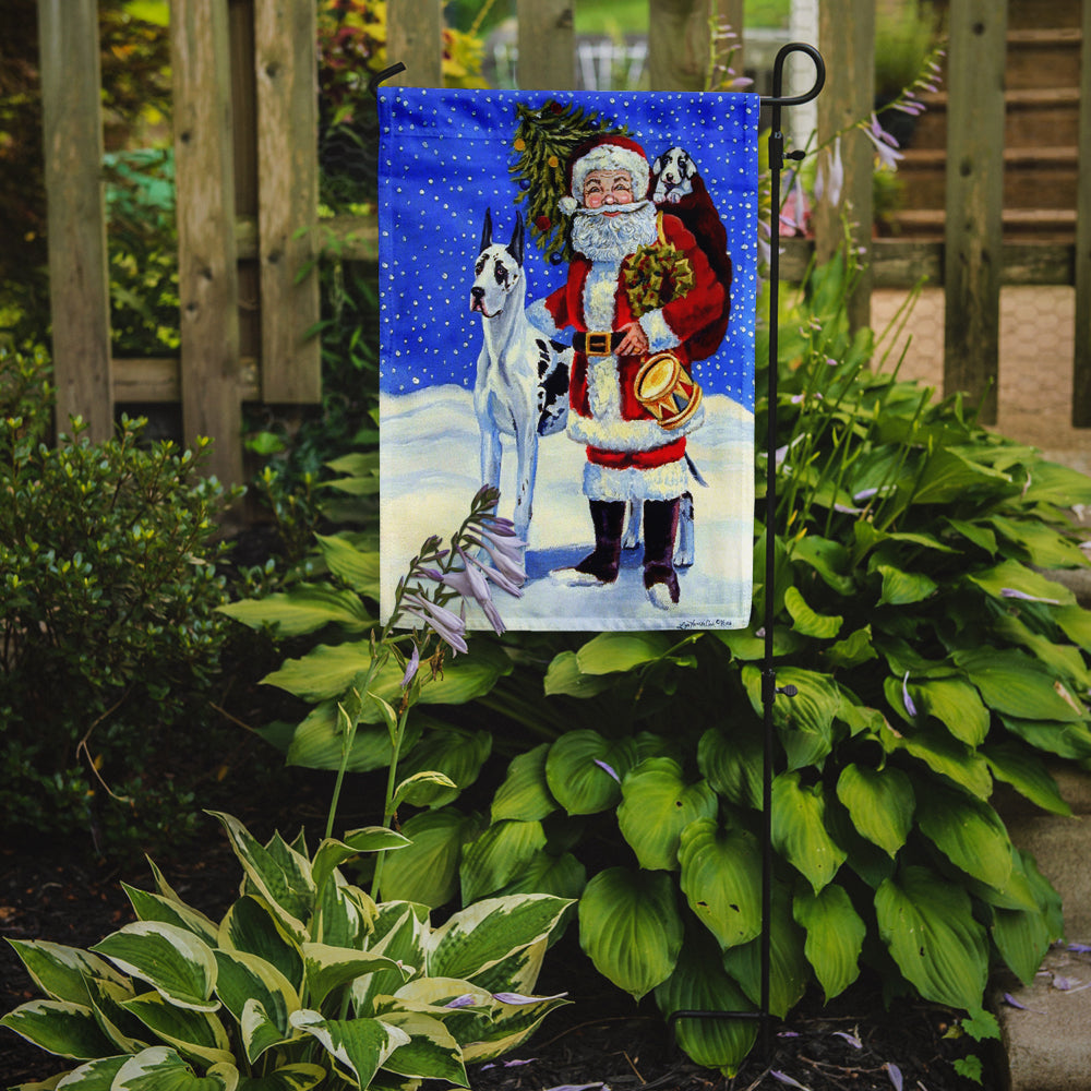 Harlequin Great Dane with Santa Claus Flag Garden Size