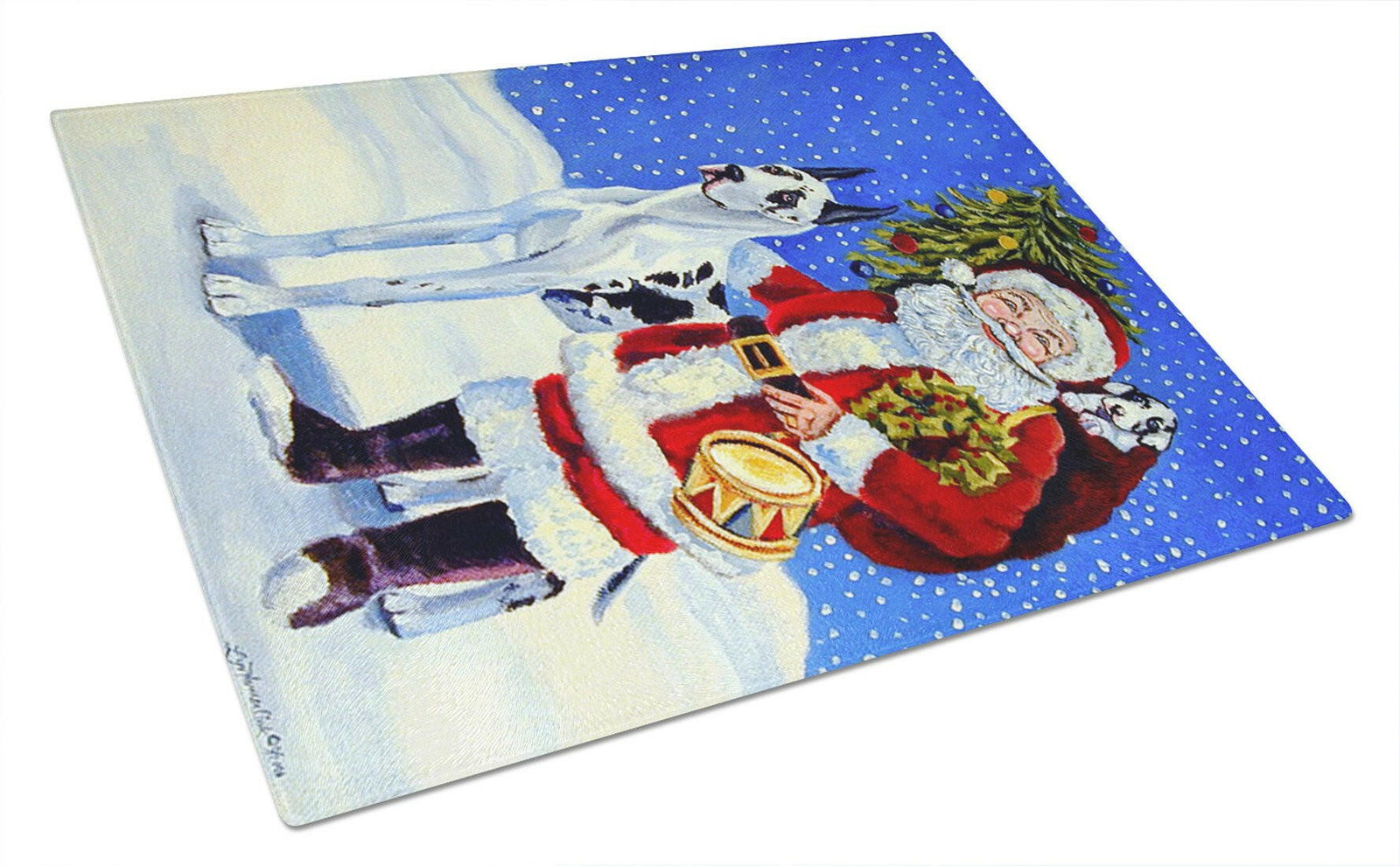 Harlequin Great Dane with Santa Claus Glass Cutting Board Large by Caroline's Treasures