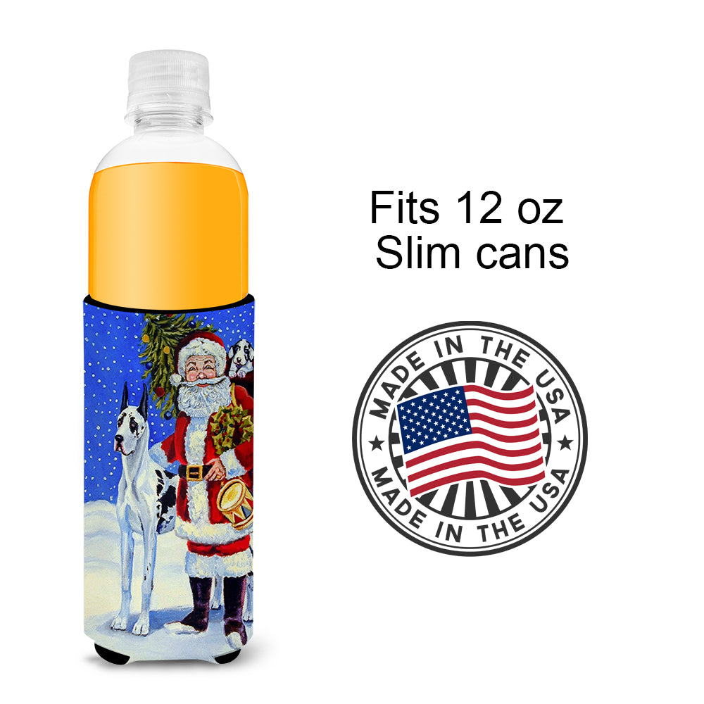 Harlequin Great Dane with Santa Claus Ultra Beverage Insulators for slim cans 7083MUK