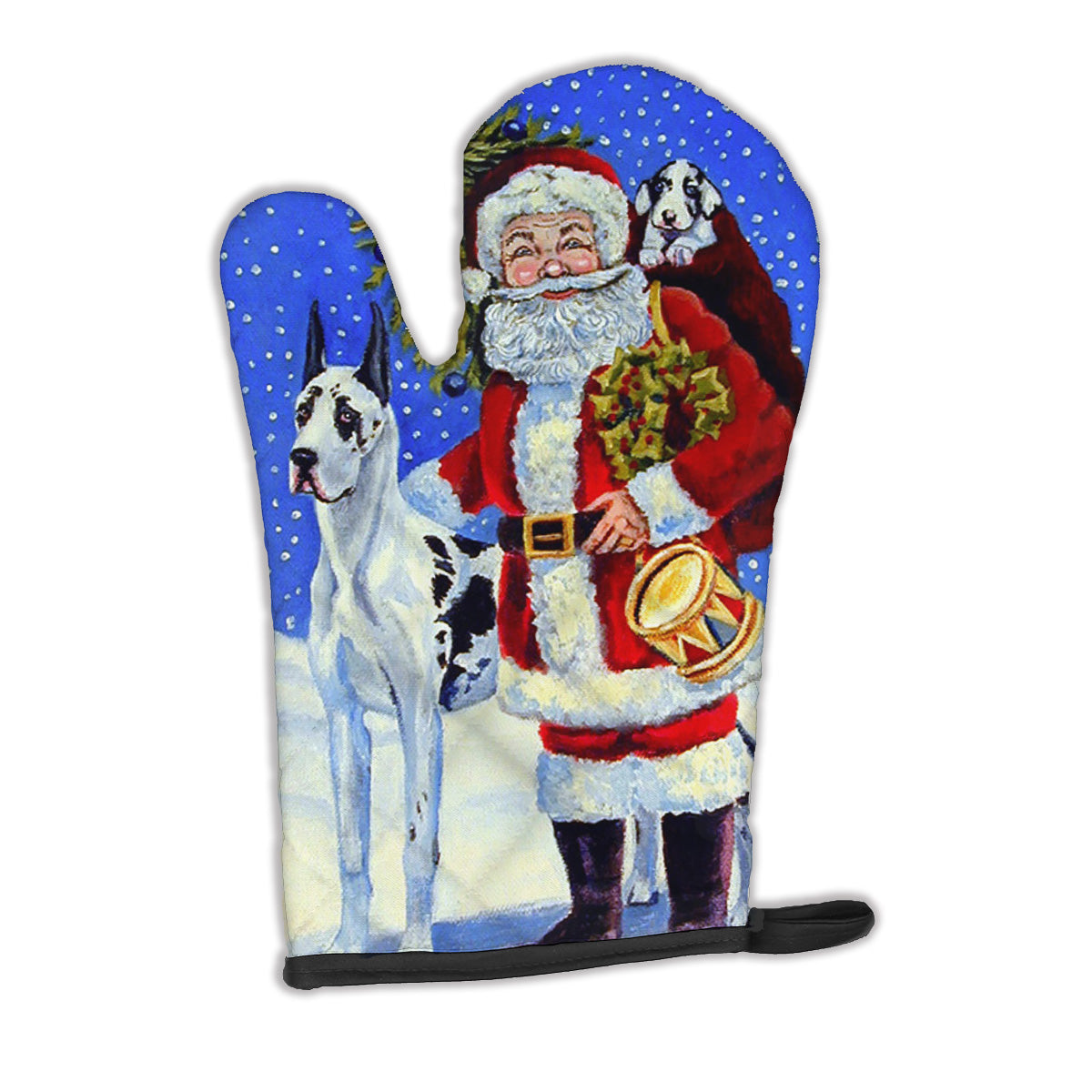 Harlequin Great Dane with Santa Claus Oven Mitt 7083OVMT
