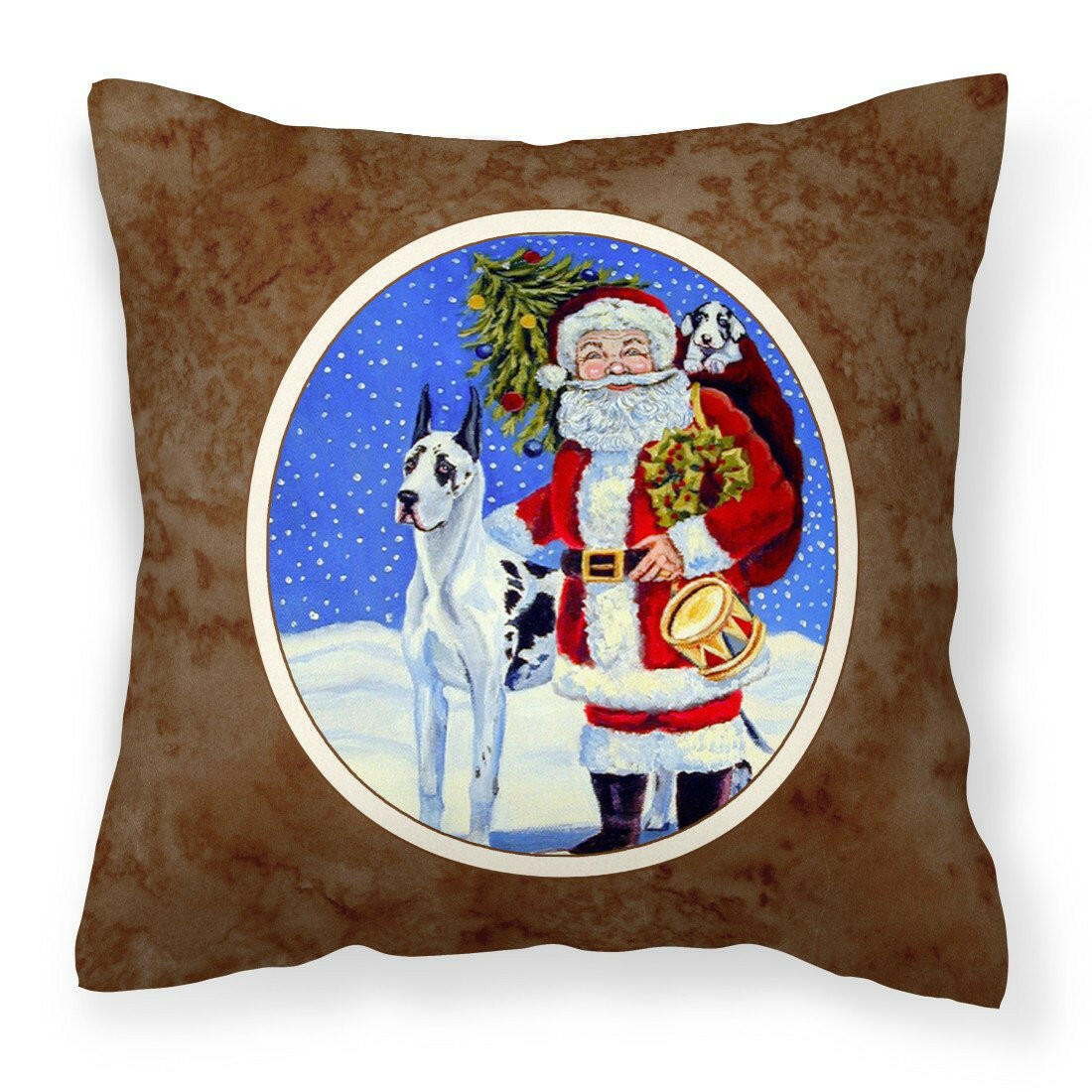 Harlequin Great Dane with Santa Claus Fabric Decorative Pillow 7083PW1414 - the-store.com