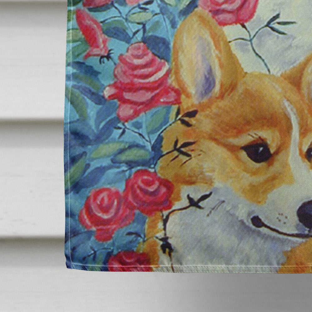 Corgi Momma's Love and Roses Flag Canvas House Size  the-store.com.