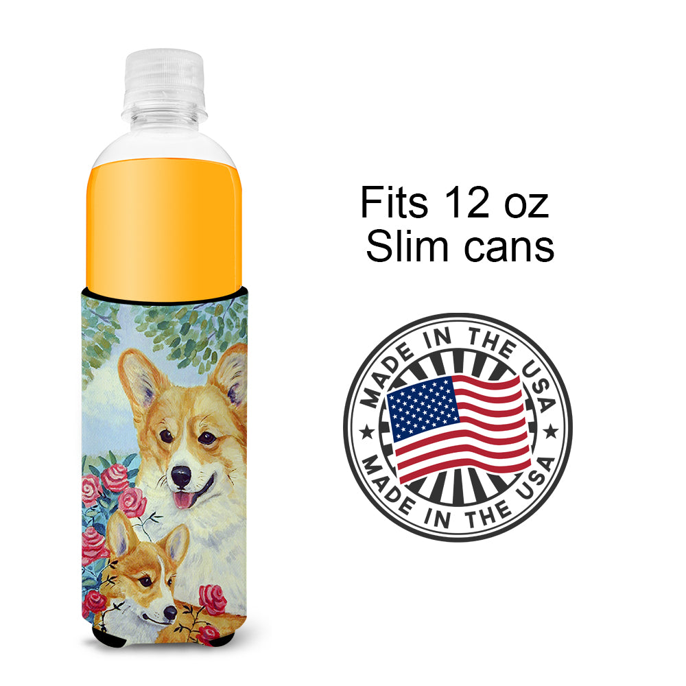 Corgi Momma loves Roses Ultra Beverage Insulators for slim cans 7084MUK