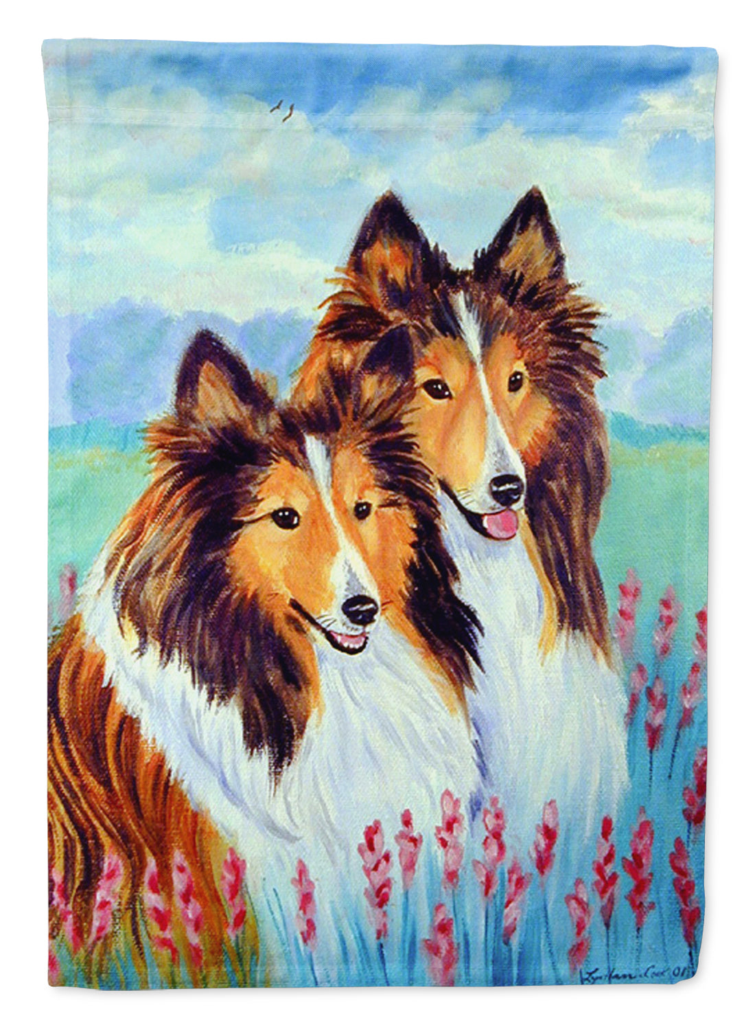 Two Sable Shelties Flag Canvas House Size