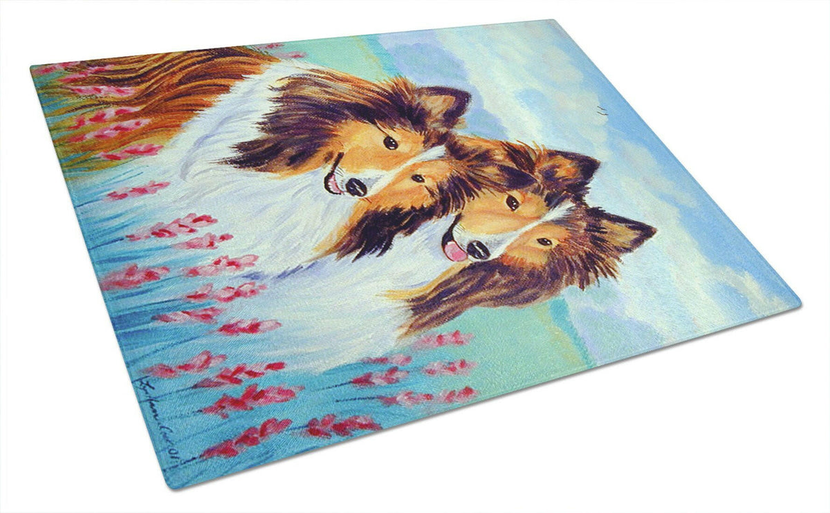 Two Sable Shelties Glass Cutting Board Large by Caroline&#39;s Treasures