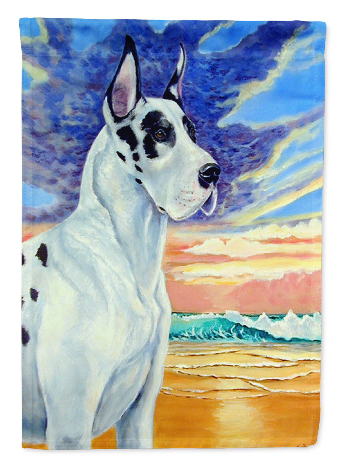 Great Dane Harlequin Dane at Sunset Flag Canvas House Size  the-store.com.