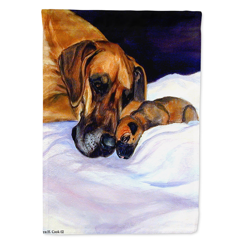 Fawn Natural Great Dane and Puppy Flag Canvas House Size  the-store.com.