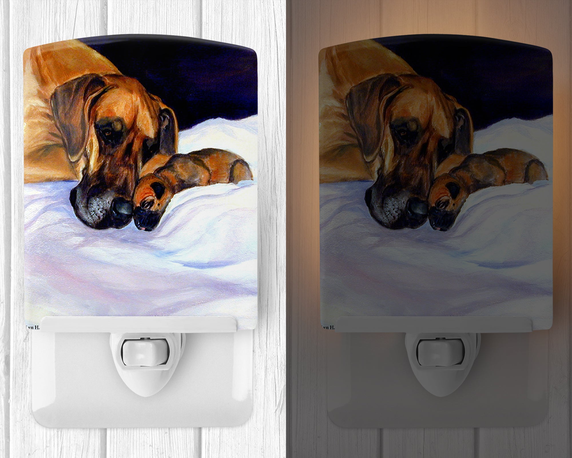 Natural Eared Fawn Great Dane Momma and Puppy Ceramic Night Light 7099CNL - the-store.com