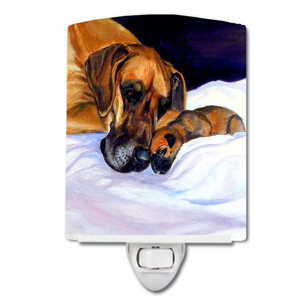 Natural Eared Fawn Great Dane Momma and Puppy Ceramic Night Light 7099CNL - the-store.com