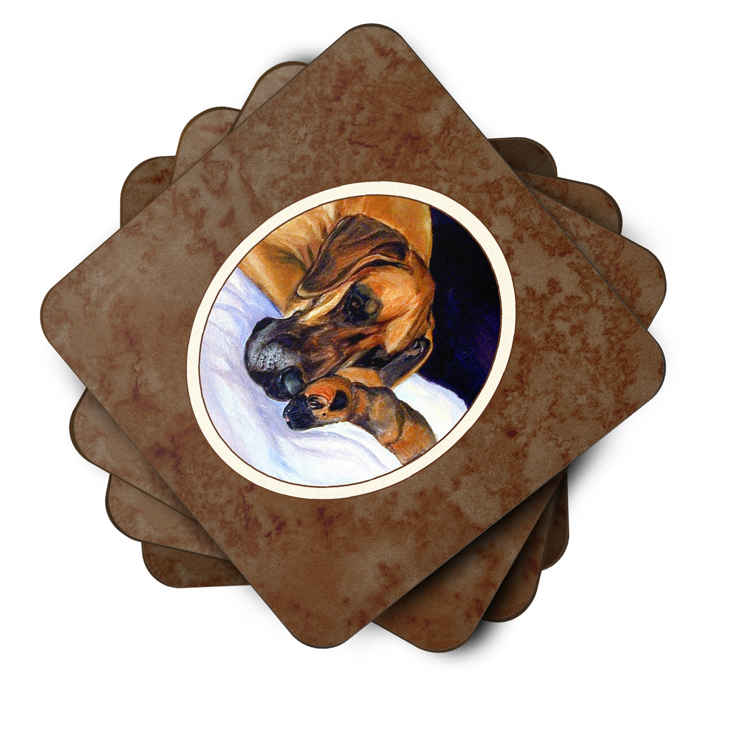 Natural Eared Fawn Great Dane Momma and Puppy Foam Coaster Set of 4 7099FC - the-store.com