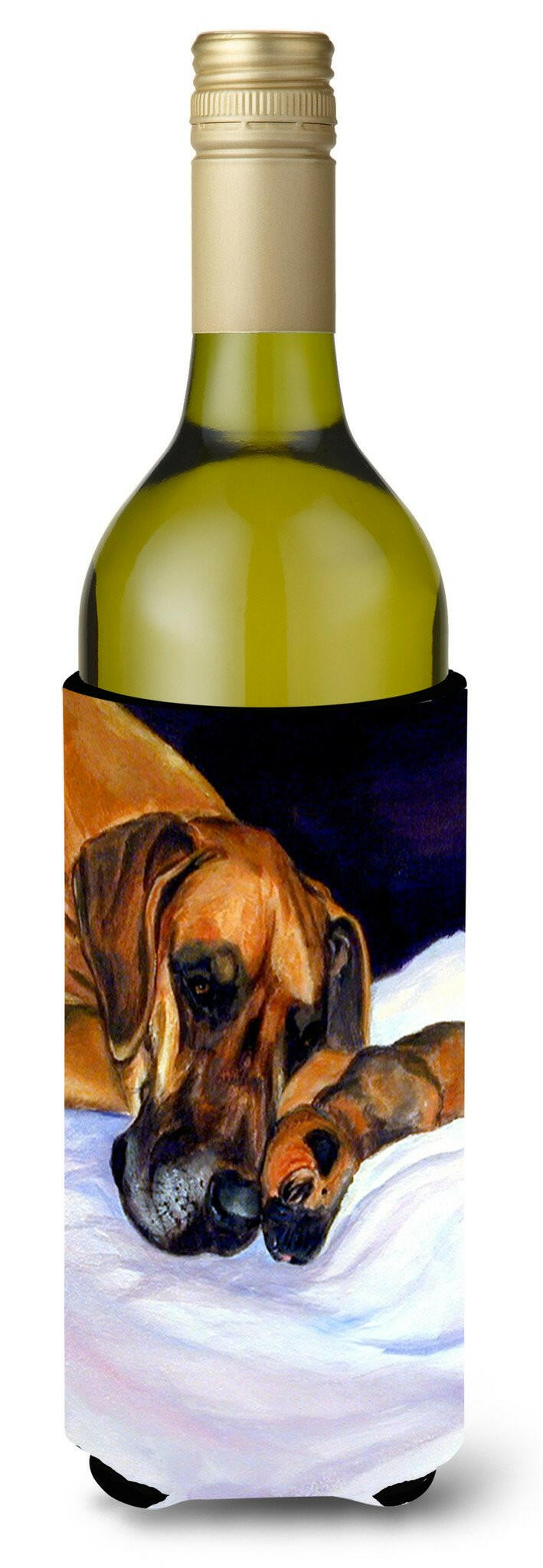 Natural Eared Fawn Great Dane Momma and Puppy Wine Bottle Beverage Insulator Beverage Insulator Hugger by Caroline&#39;s Treasures