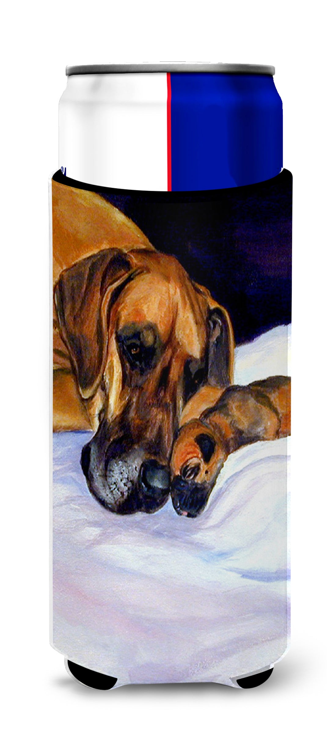 Natural Eared Fawn Great Dane Momma and Puppy Ultra Beverage Insulators for slim cans 7099MUK