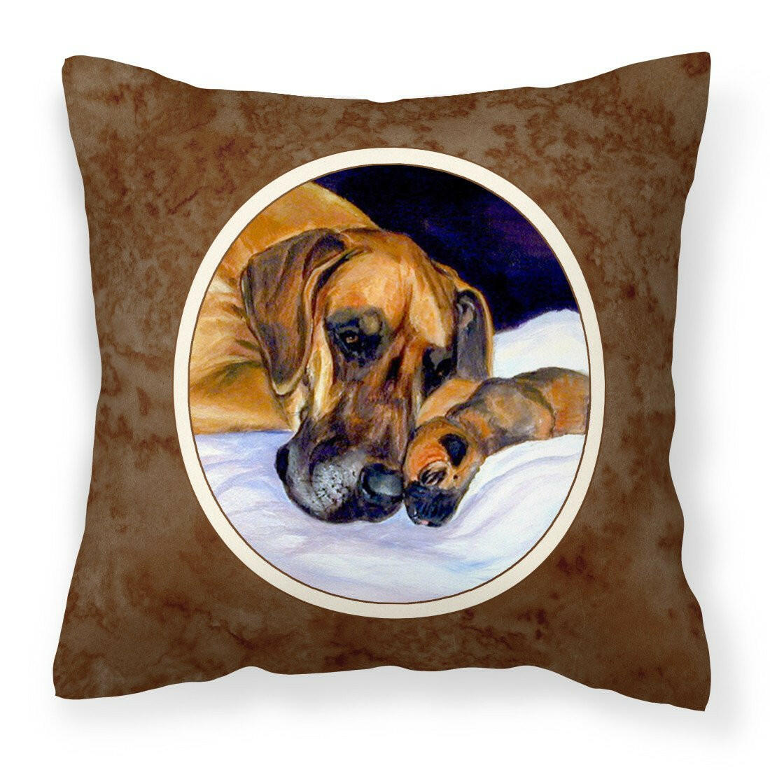 Natural Eared Fawn Great Dane Momma and Puppy Fabric Decorative Pillow 7099PW1414 - the-store.com