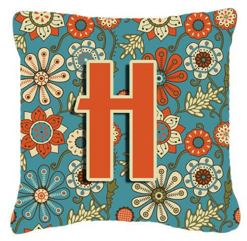 Letter H Flowers Retro Blue Canvas Fabric Decorative Pillow CJ2012-HPW1414 by Caroline&#39;s Treasures