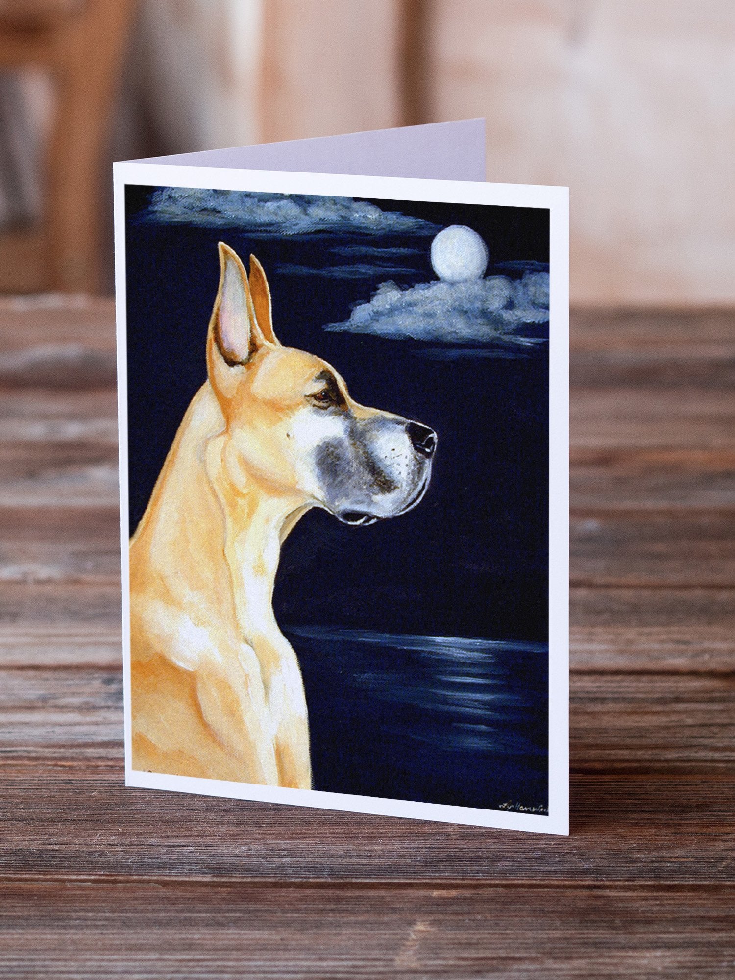 Fawn Great Dane Moonlight Stroll  Greeting Cards and Envelopes Pack of 8 - the-store.com