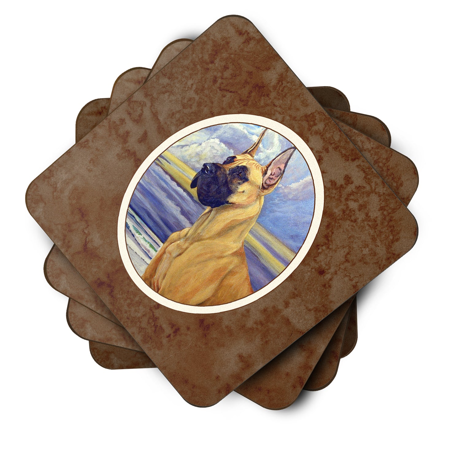 Set of 4 Fawn Great Dane at the beach Foam Coasters 7101FC - the-store.com