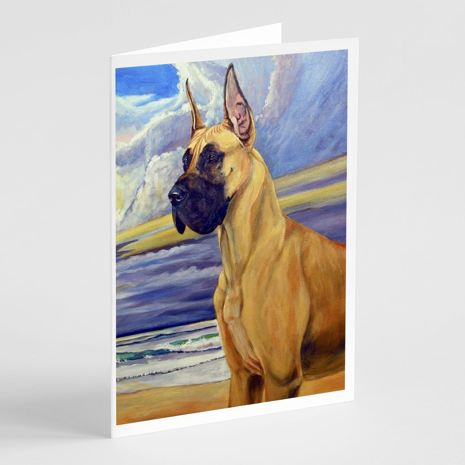 Buy this Fawn Great Dane at the beach  Greeting Cards and Envelopes Pack of 8
