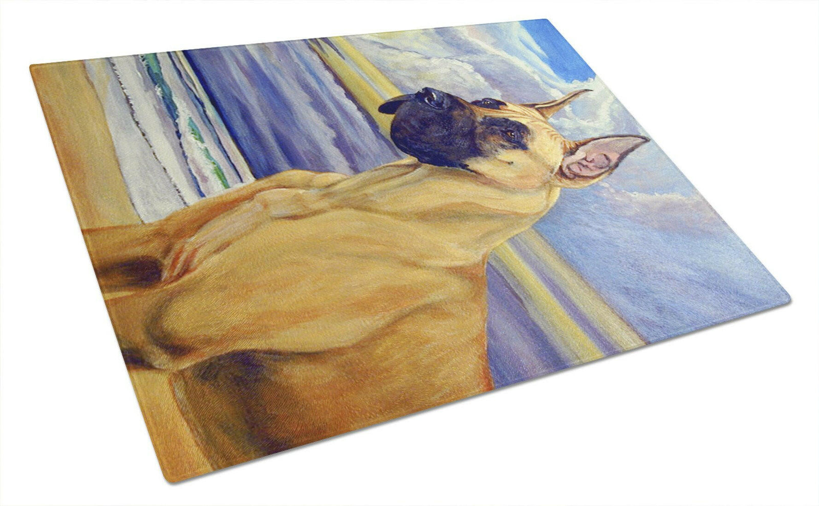 Fawn Great Dane at the beach Glass Cutting Board Large by Caroline's Treasures