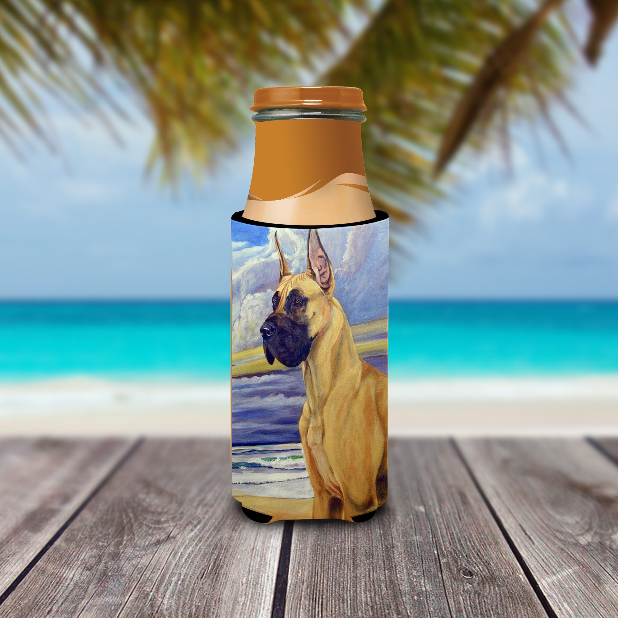 Faon Dogue Allemand à la plage Ultra Beverage Isolateurs pour canettes minces 7101MUK