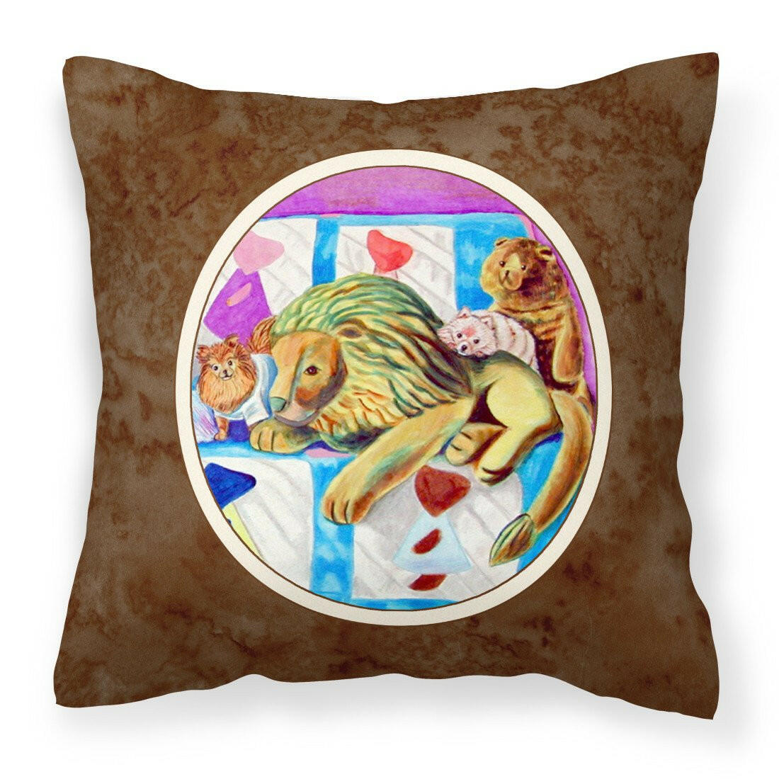 Pomeranian on the Couch with Toy Tiger Fabric Decorative Pillow 7103PW1414 - the-store.com