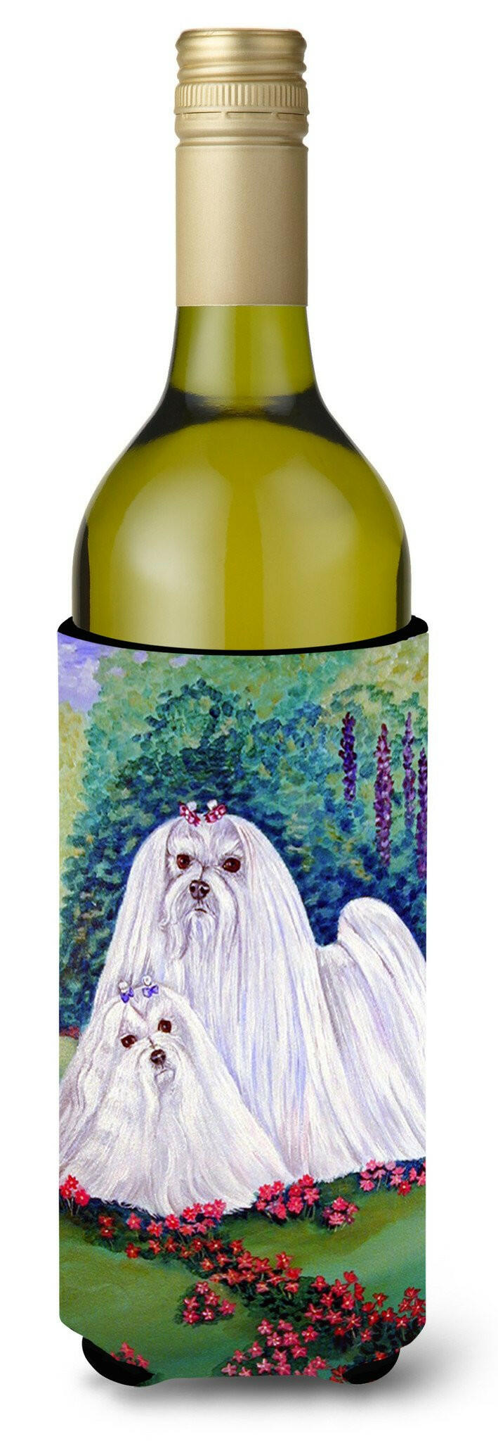 Maltese Momma and Puppy Wine Bottle Beverage Insulator Beverage Insulator Hugger by Caroline&#39;s Treasures