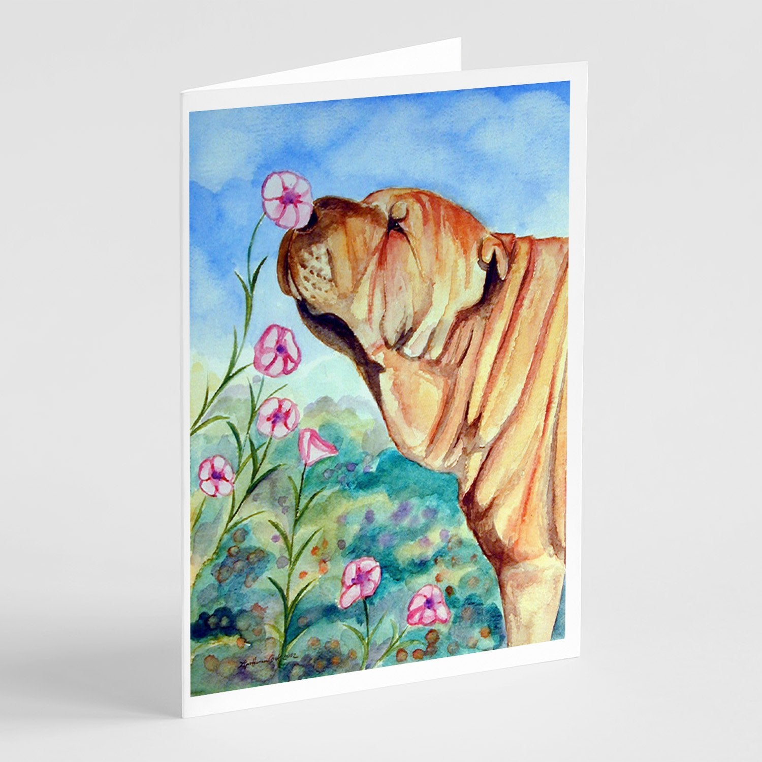 Buy this Shar Pei Smell the flowers  Greeting Cards and Envelopes Pack of 8