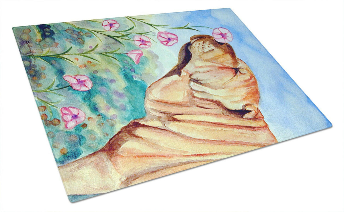 Shar Pei smell the flowers Glass Cutting Board Large by Caroline&#39;s Treasures