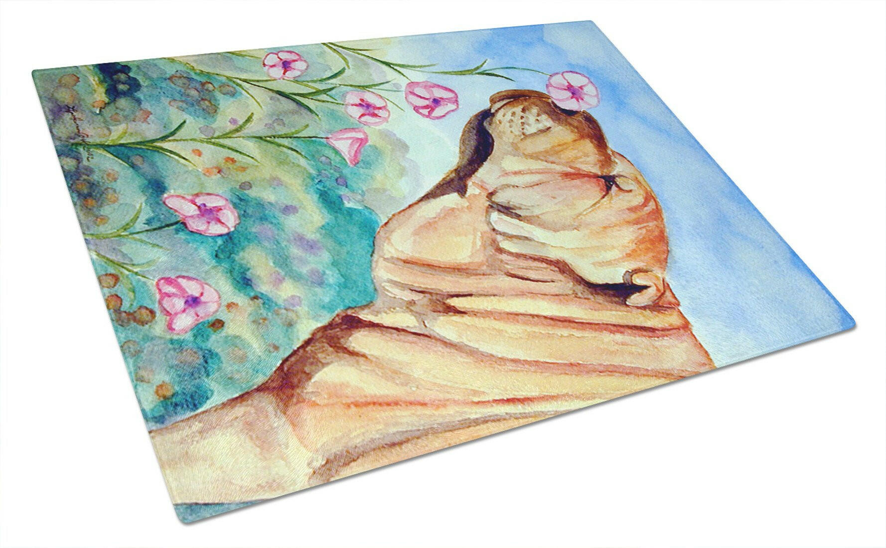 Shar Pei smell the flowers Glass Cutting Board Large by Caroline's Treasures