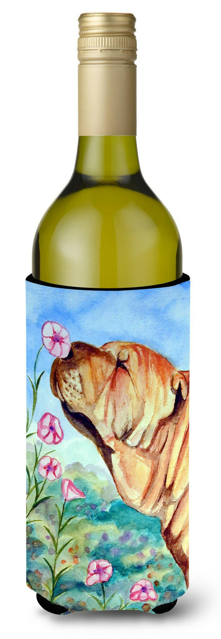 Shar Pei Smell the flowers Wine Bottle Beverage Insulator Beverage Insulator Hugger by Caroline&#39;s Treasures