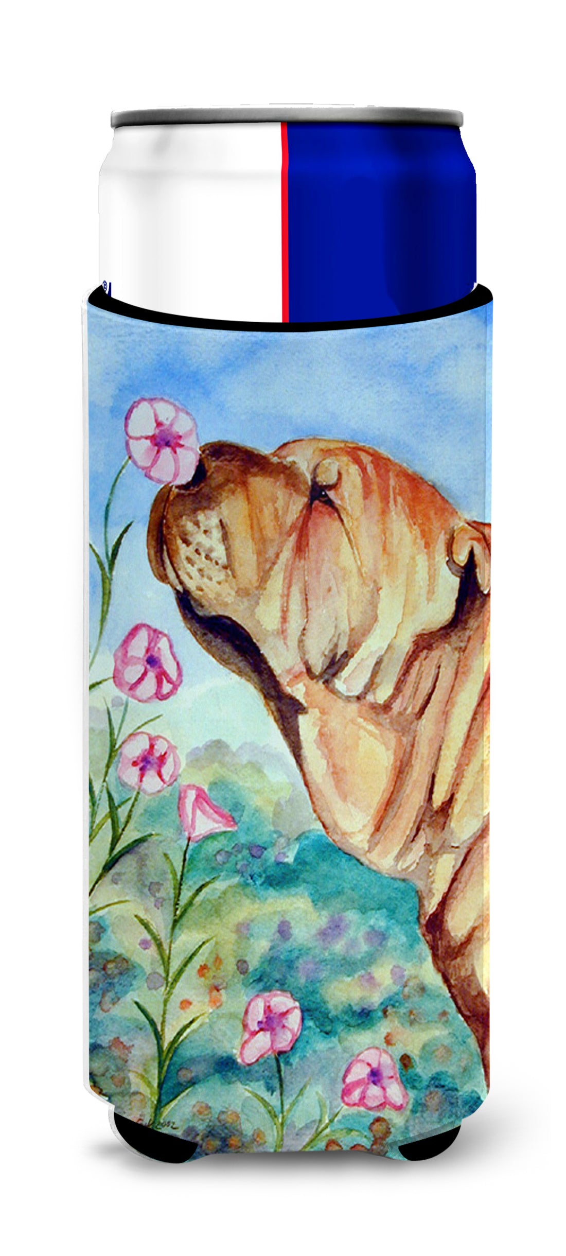 Shar Pei Smell the flowers Ultra Beverage Insulators for slim cans 7105MUK