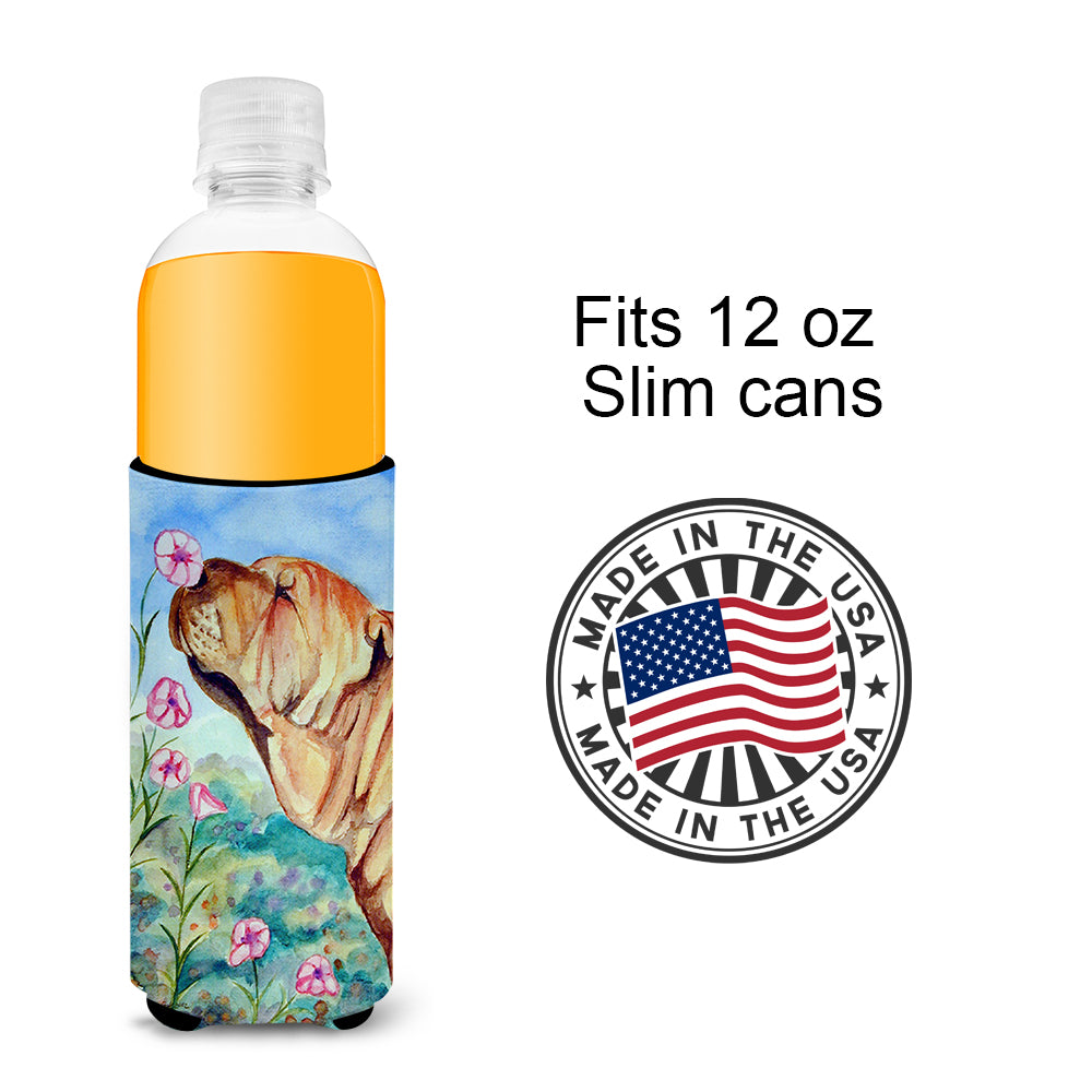 Shar Pei Smell the flowers Ultra Beverage Insulators for slim cans 7105MUK.