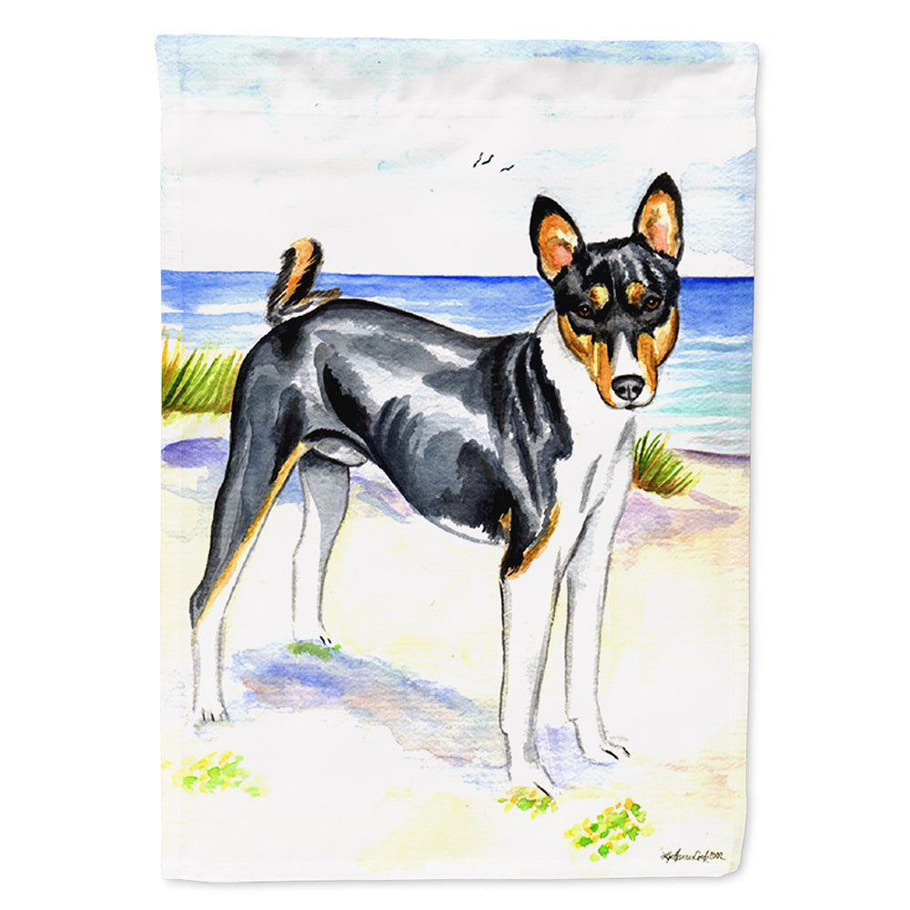 Tricolor Basenji at the beach Flag Canvas House Size  the-store.com.