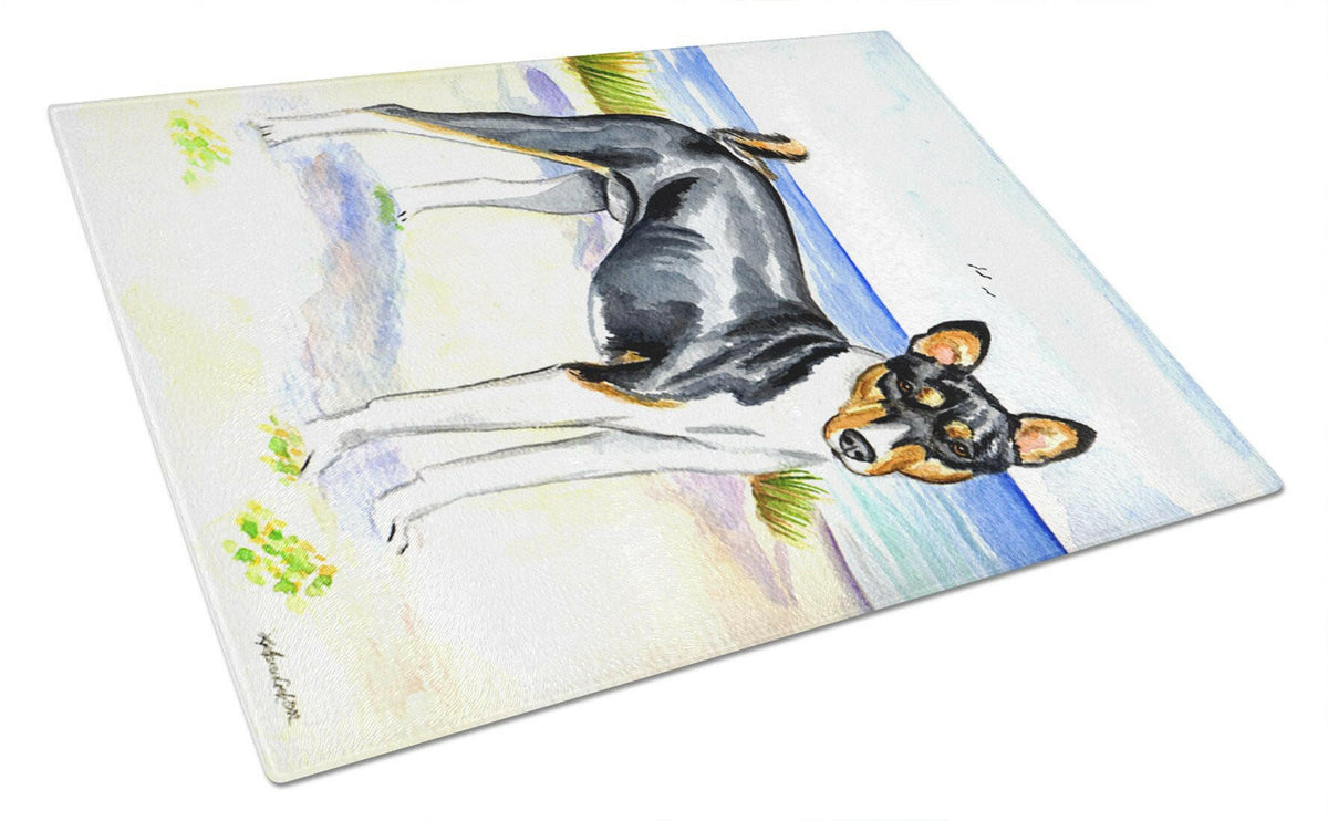 Tricolor Basenji at the beach Glass Cutting Board Large by Caroline&#39;s Treasures