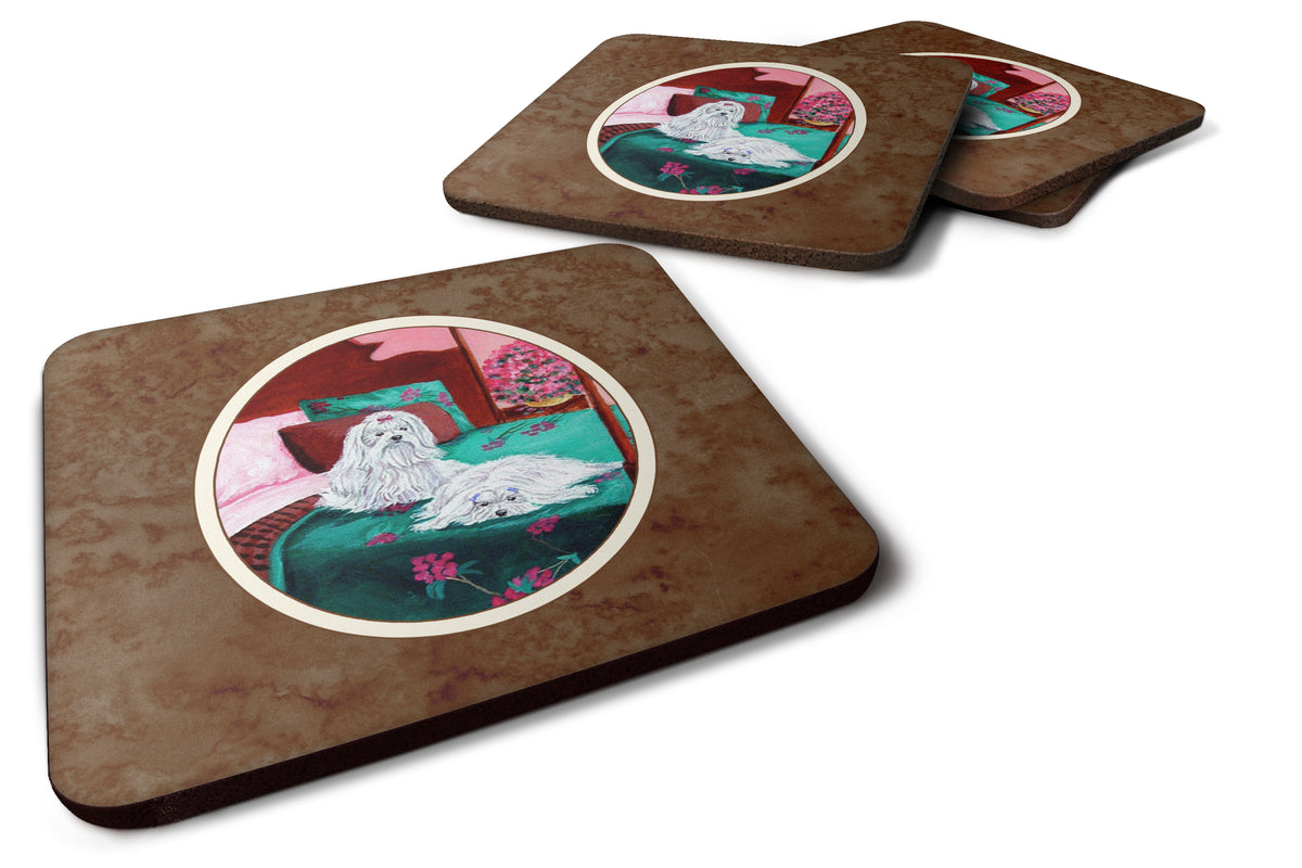 Maltese and puppy waiting on you Foam Coaster Set of 4 7110FC - the-store.com