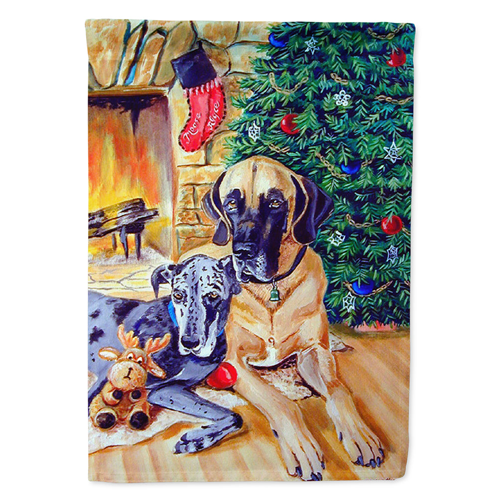 Harlequin and Blue Great Danes Under the Christmas Tree Flag Canvas House Size