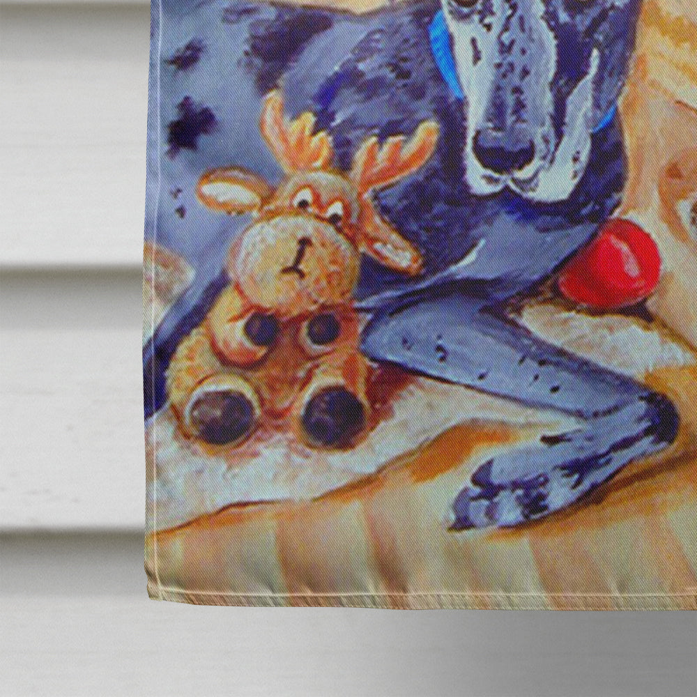 Harlequin and Blue Great Danes Under the Christmas Tree Flag Canvas House Size  the-store.com.