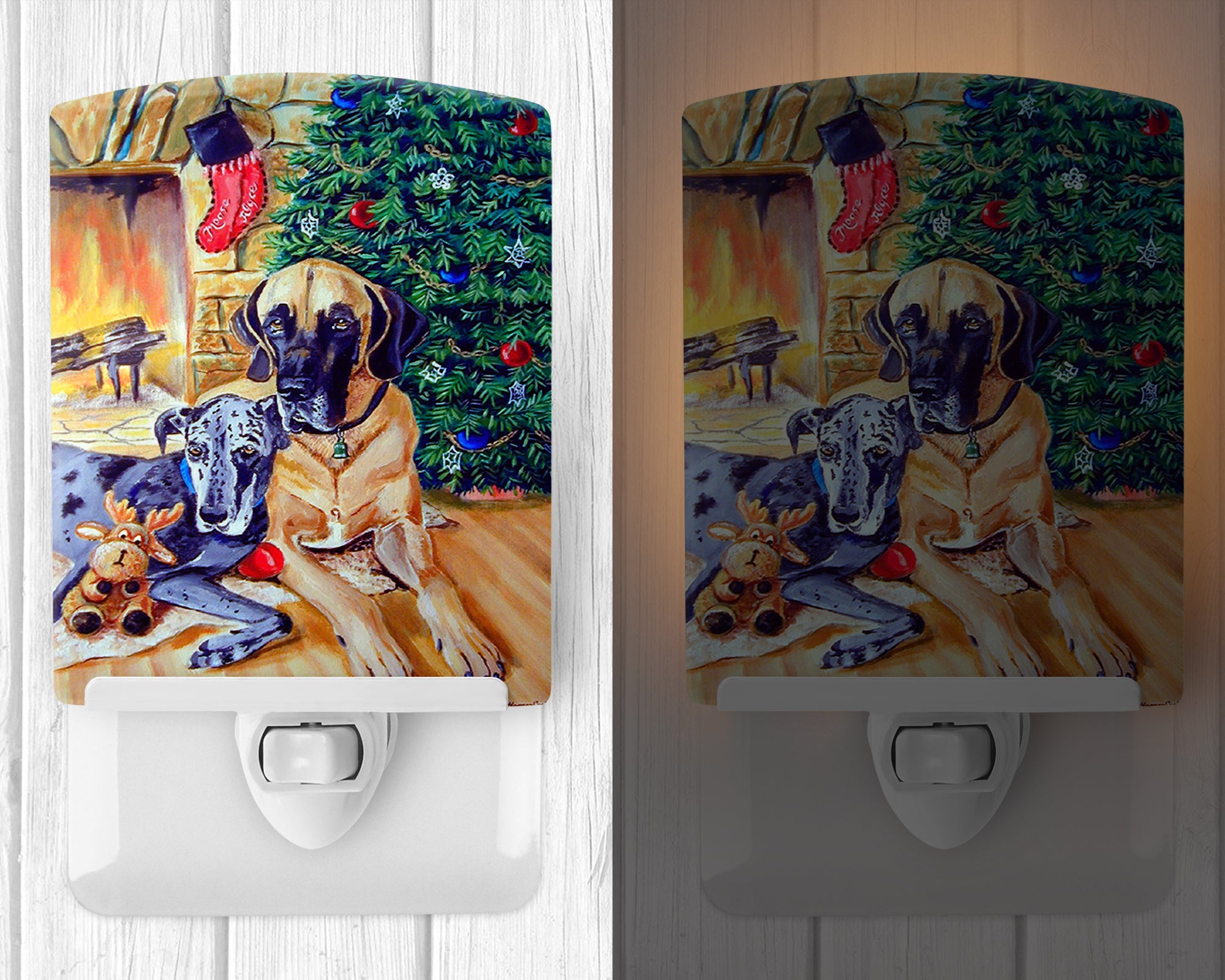 Fawn and Blue Great Dane waiting on Christmas Ceramic Night Light 7111CNL - the-store.com