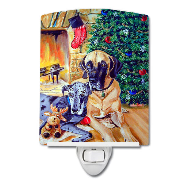Fawn and Blue Great Dane waiting on Christmas Ceramic Night Light 7111CNL - the-store.com
