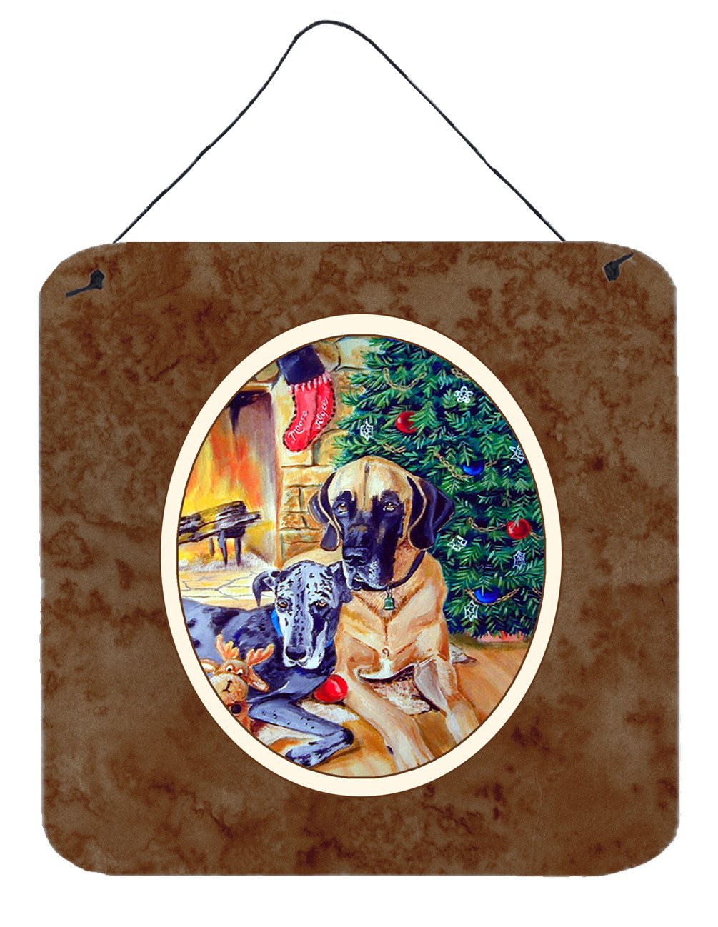 Fawn and Blue Great Dane waiting on Christmas Wall or Door Hanging Prints 7111DS66 by Caroline's Treasures