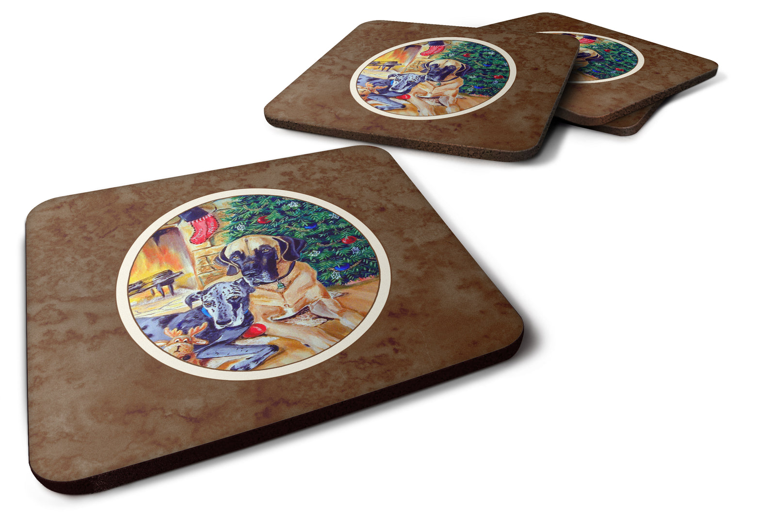 Fawn and Blue Great Dane waiting on Christmas Foam Coaster Set of 4 7111FC - the-store.com