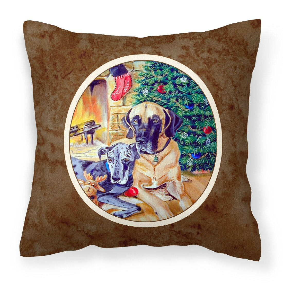 Fawn and Blue Great Dane waiting on Christmas Fabric Decorative Pillow 7111PW1414 - the-store.com