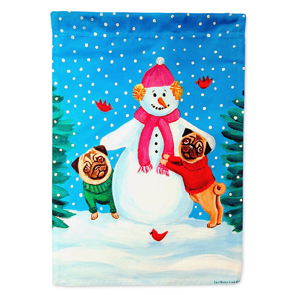 Snowman with Pug Flag Canvas House Size  the-store.com.