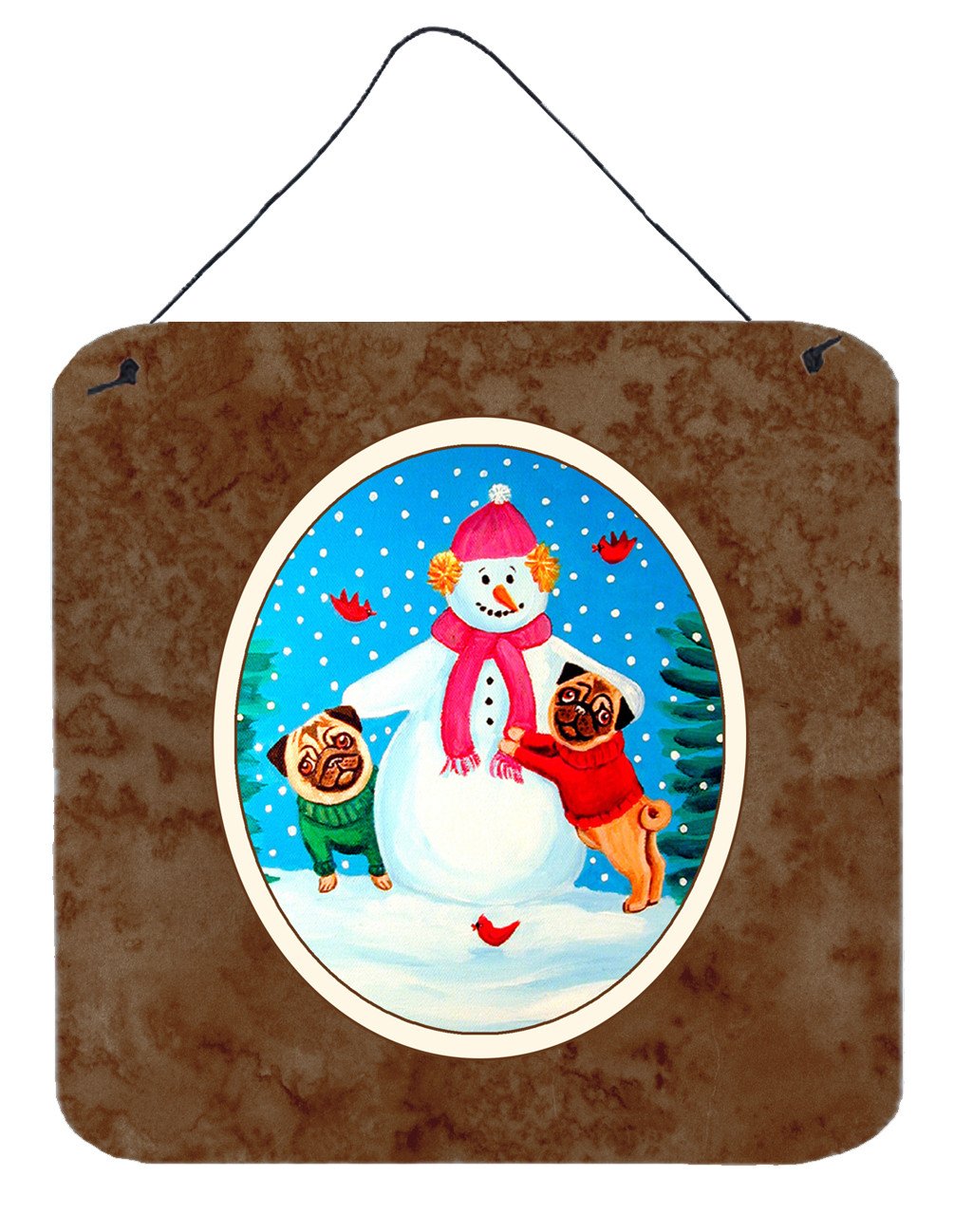 Snowman with Pug Winter Snowman Wall or Door Hanging Prints 7115DS66 by Caroline's Treasures