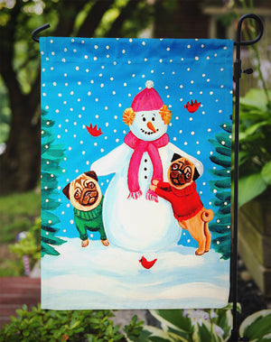 Snowman with Pug Winter Snowman Flag Garden Size