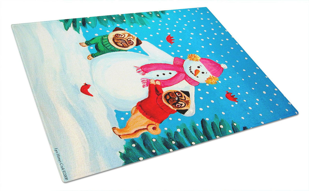 Snowman with Pug Glass Cutting Board Large by Caroline&#39;s Treasures