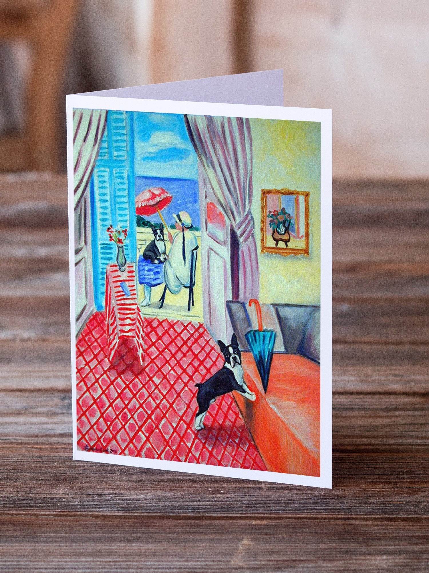 Lady with her Boston Terrier  Greeting Cards and Envelopes Pack of 8 - the-store.com