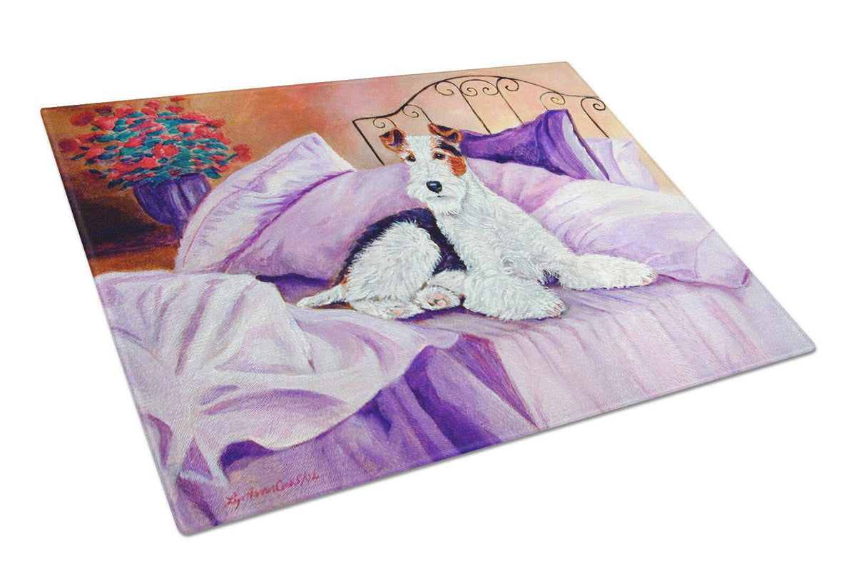 Fox Terrier Waiting on Mom Glass Cutting Board Large by Caroline&#39;s Treasures
