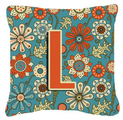 Letter L Flowers Retro Blue Canvas Fabric Decorative Pillow CJ2012-LPW1414 by Caroline&#39;s Treasures