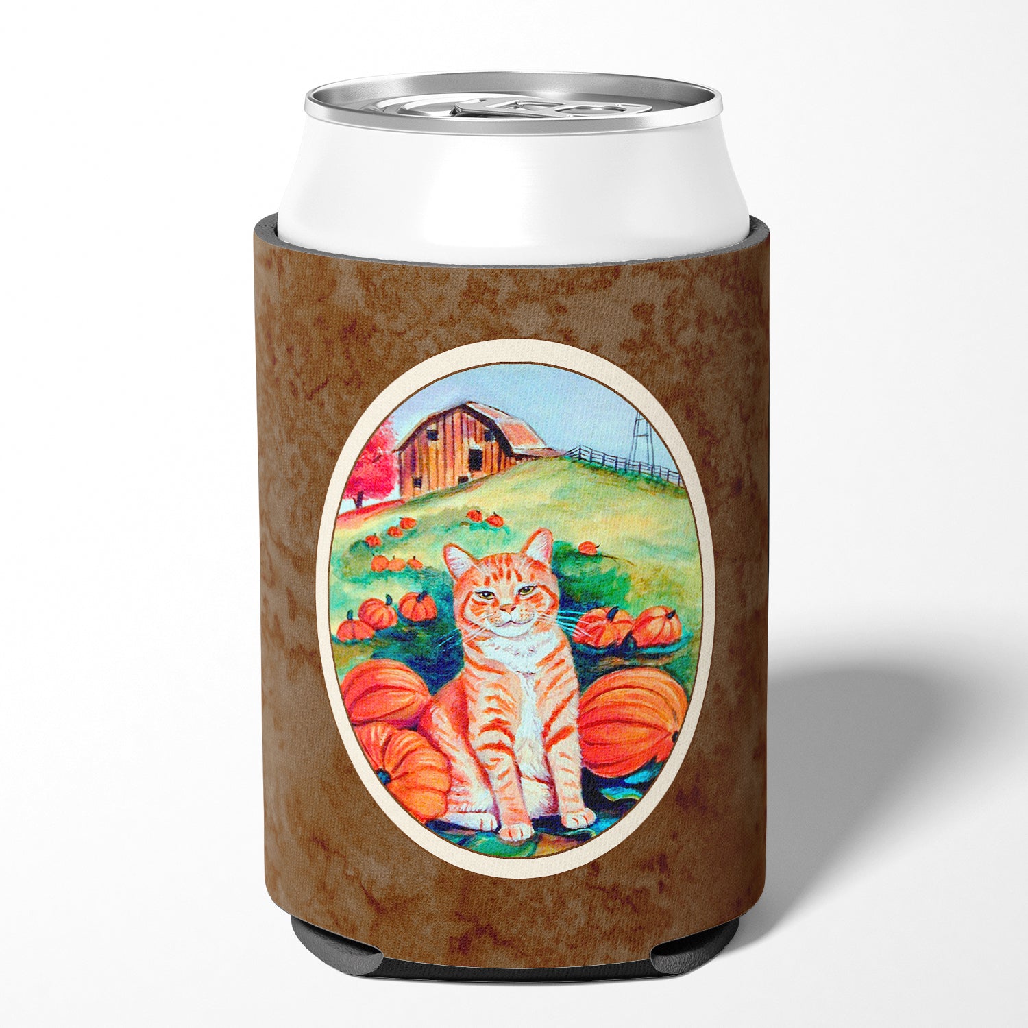 Tabby Cat in Pumpins Can or Bottle Hugger 7123CC